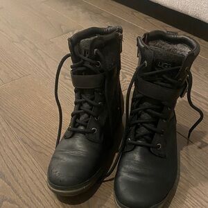 UGG Black Leather Lace-Up Boots